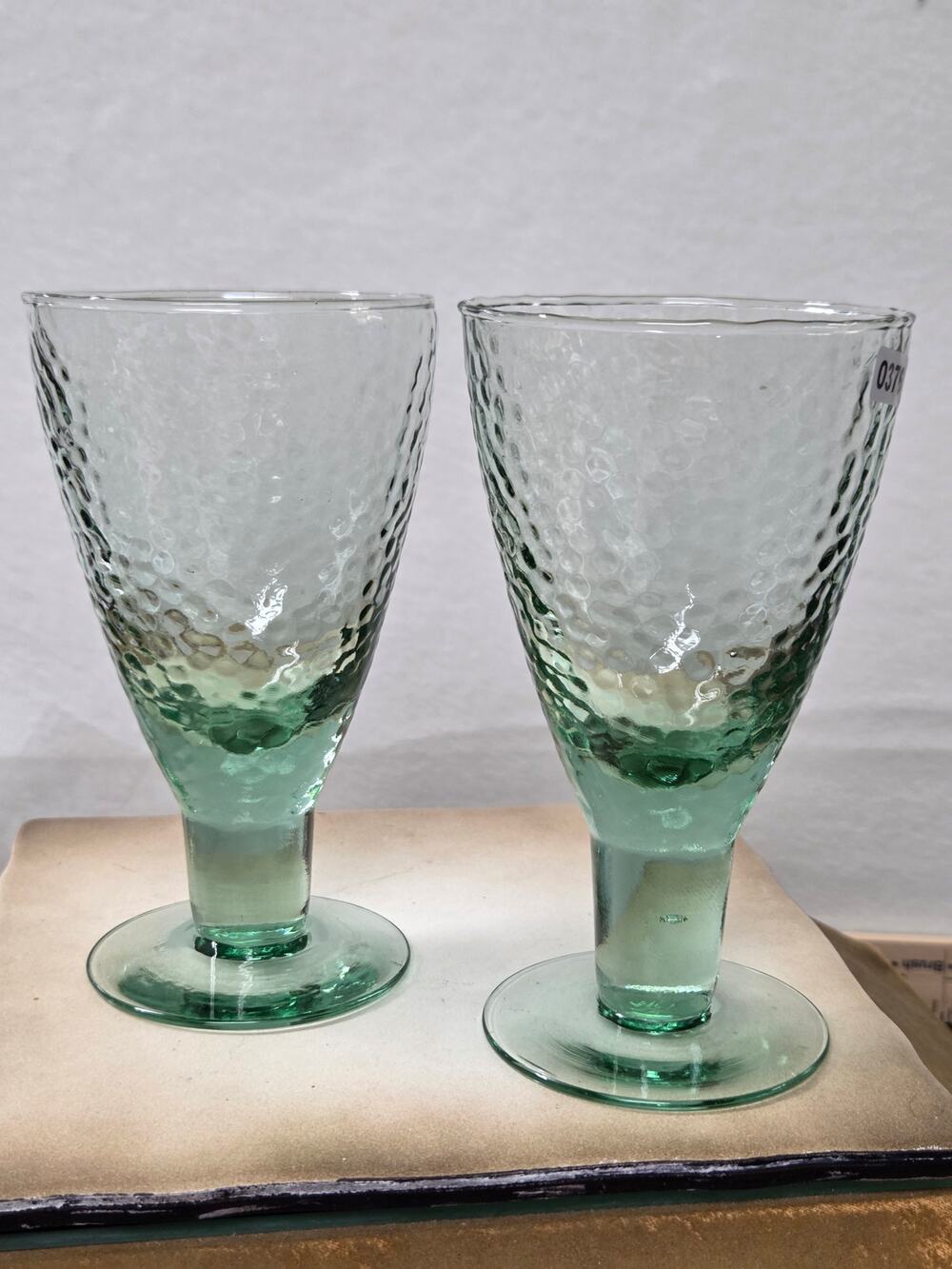 Recycled Green Glass Goblets. Set of 2 6.5" Water Wine Stemware Glasses